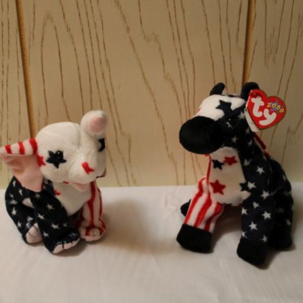 Ty Beanie Babies - Righty & Lefty Plush Beanie Babies 2000 - With Tags Attached